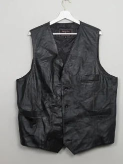 Men's Vintage Black Leather Waistcoat XL