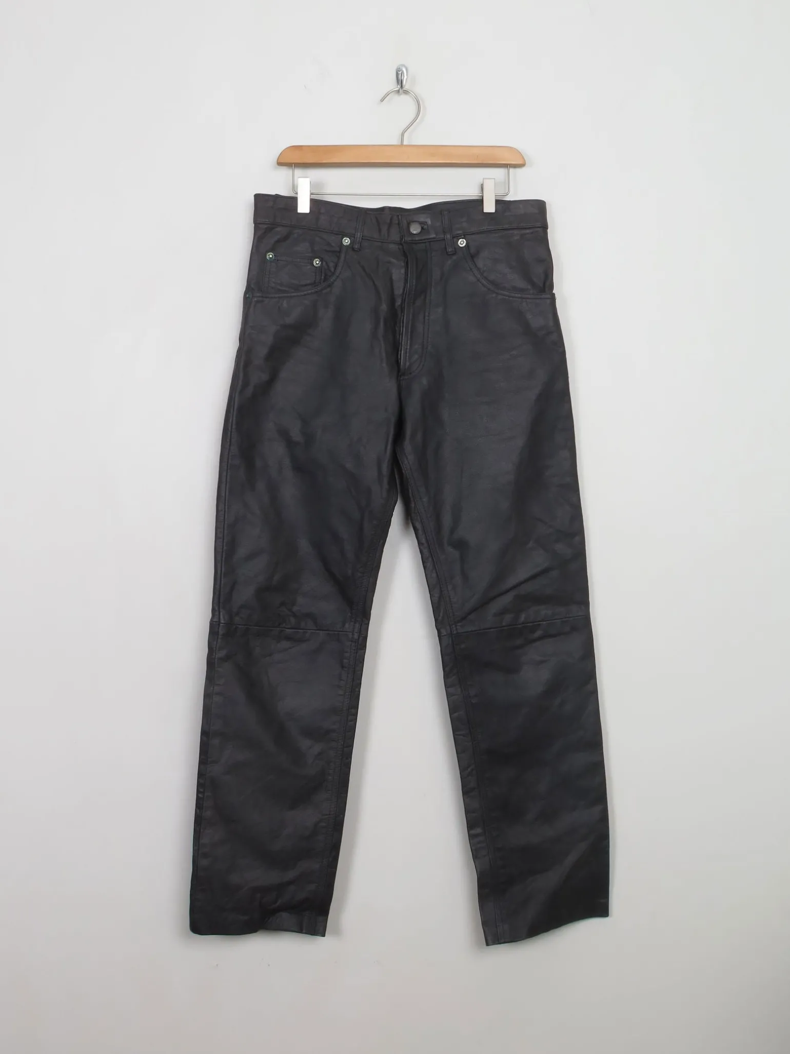 Men's Vintage Black Leather Trousers 34W