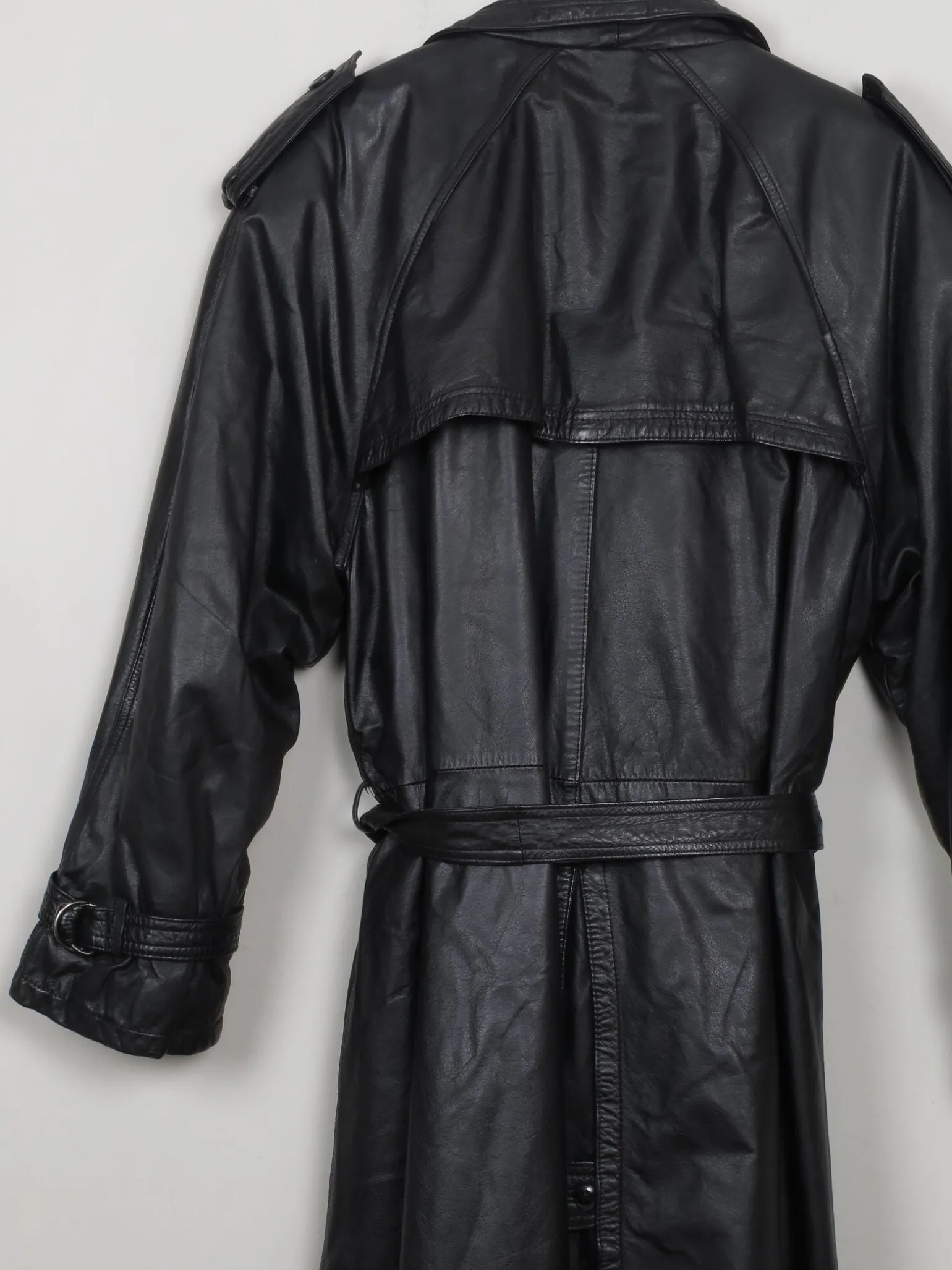 Men's Vintage Black Leather Trench Coat M/L