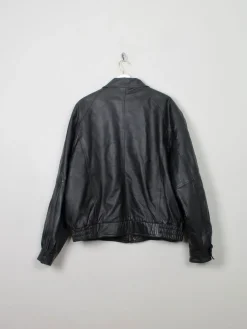 Men's Vintage Black Leather Bomber Jacket XL