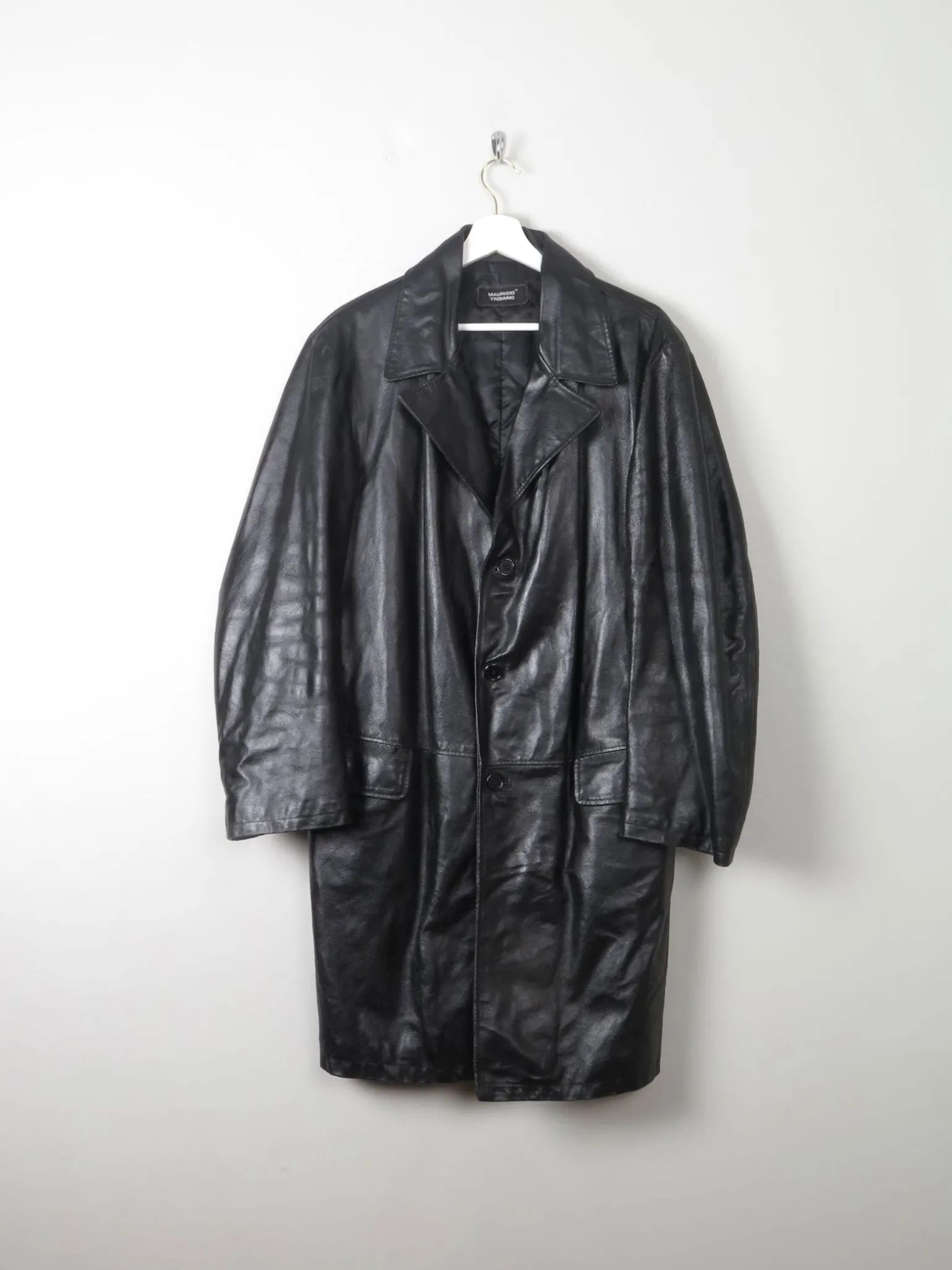 Men's Vintage Black Leather Coat M