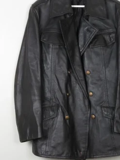 Men's Vintage Black Leather German Police Jacket M