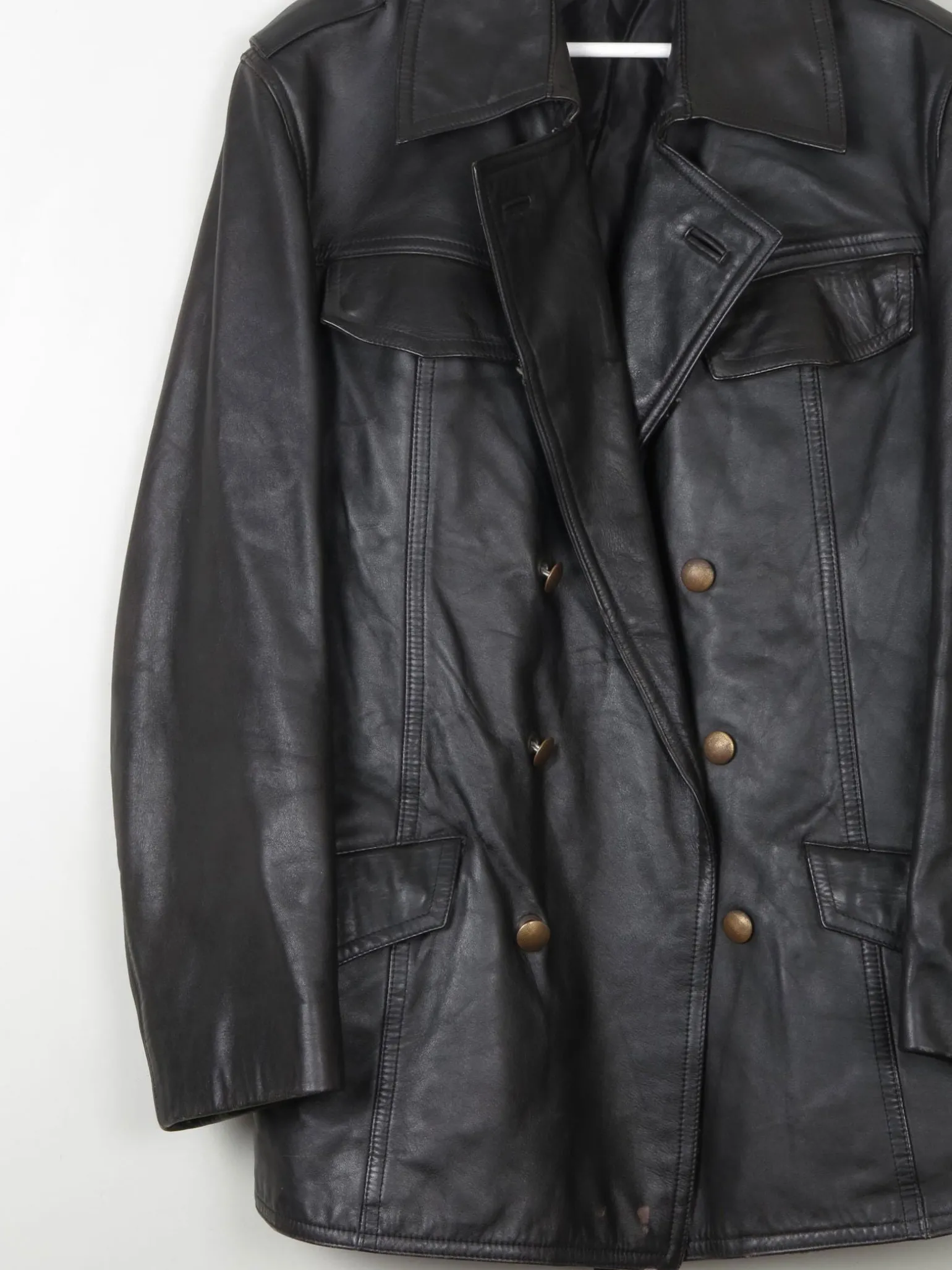 Men's Vintage Black Leather German Police Jacket M