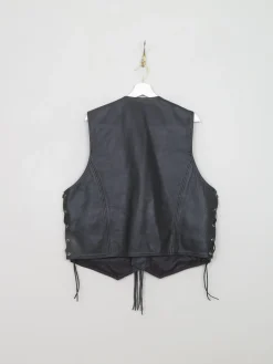 Men's Vintage Black Leather Western Waistcoat L