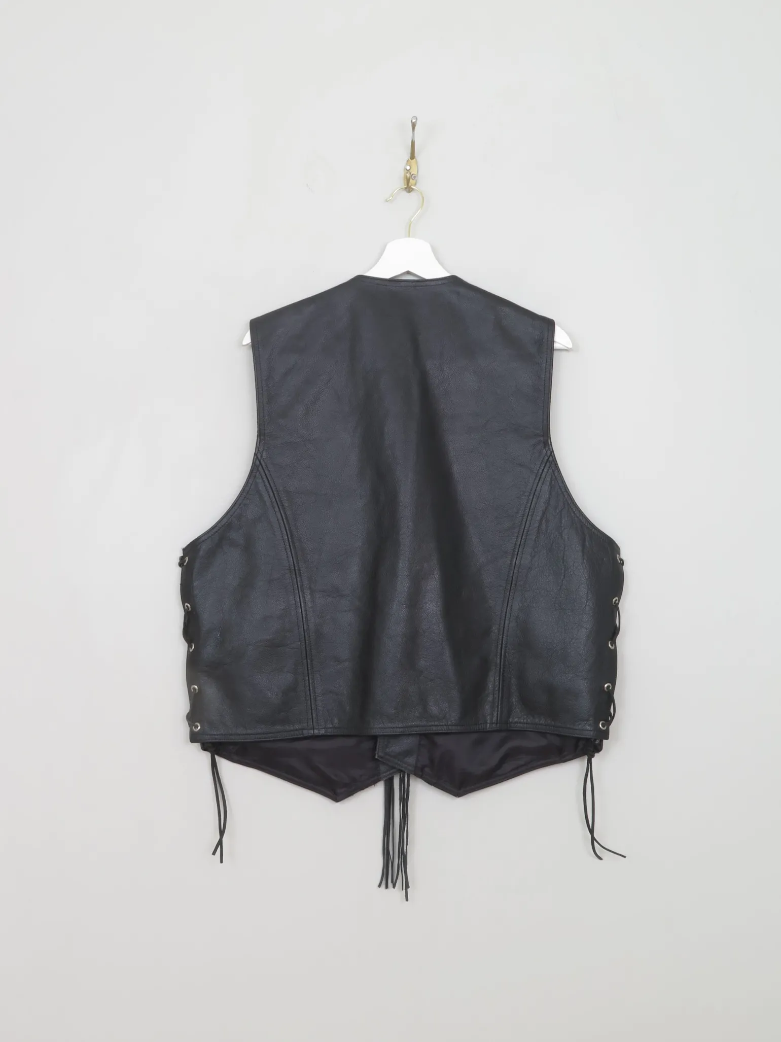 Men's Vintage Black Leather Western Waistcoat L