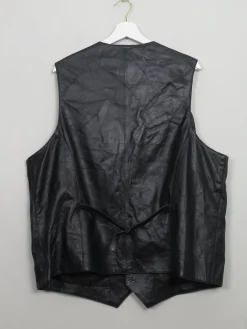 Men's Vintage Black Leather Waistcoat XL