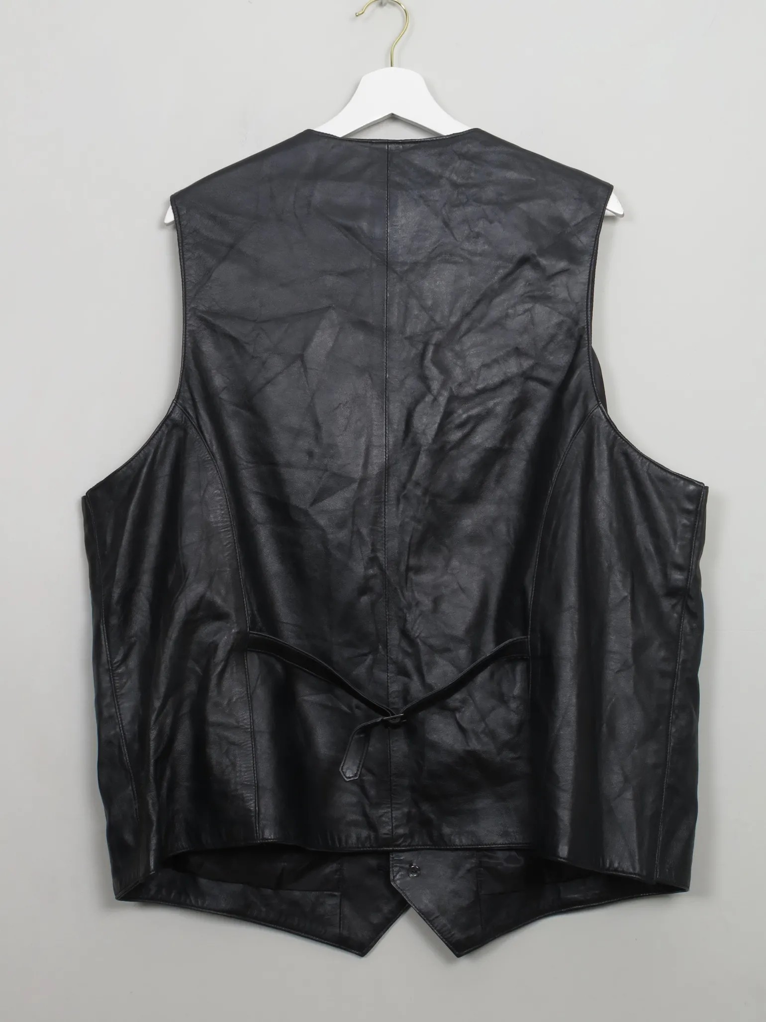 Men's Vintage Black Leather Waistcoat XL