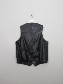 Men's Vintage Black Leather Waistcoat XL