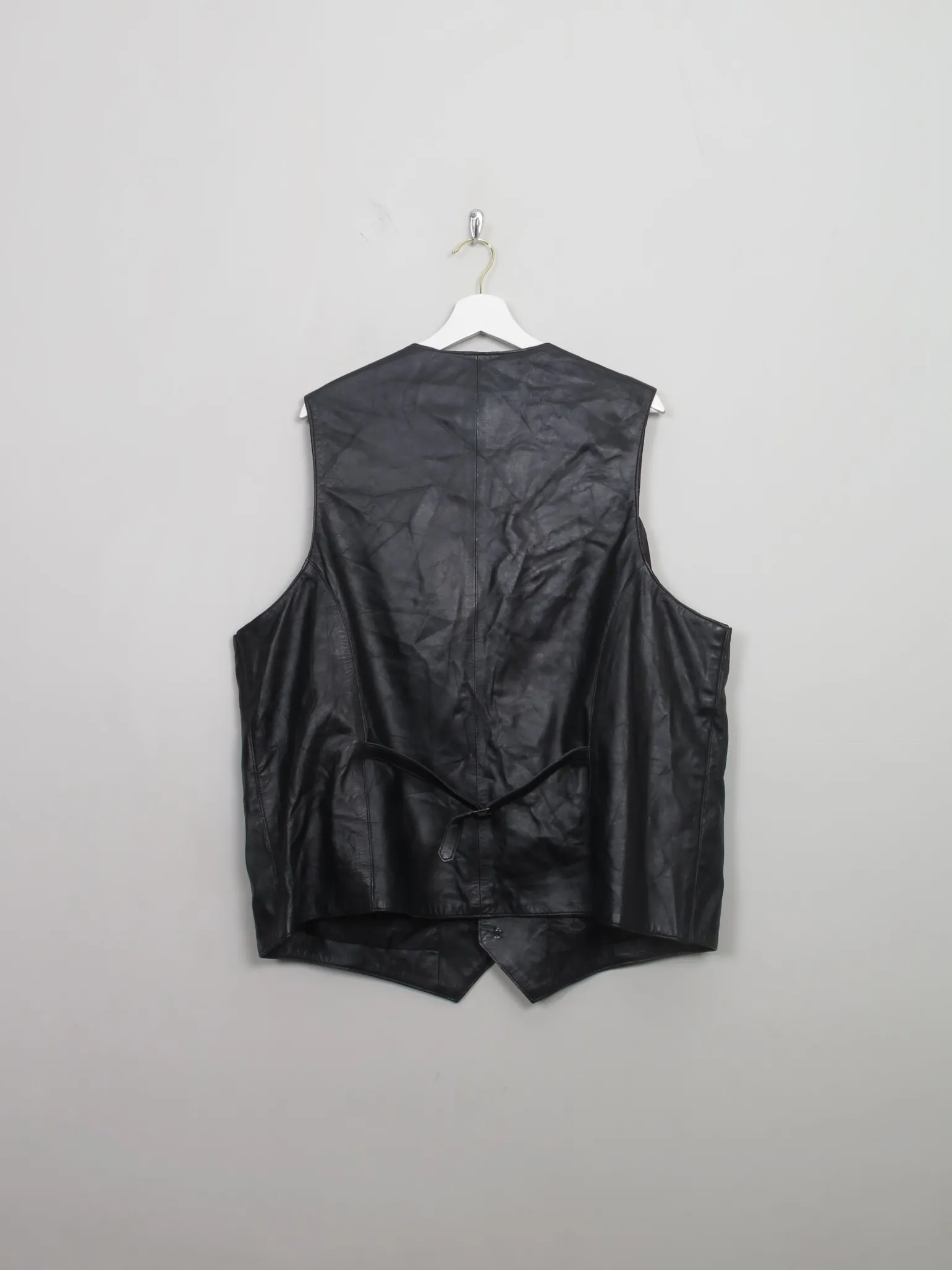 Men's Vintage Black Leather Waistcoat XL