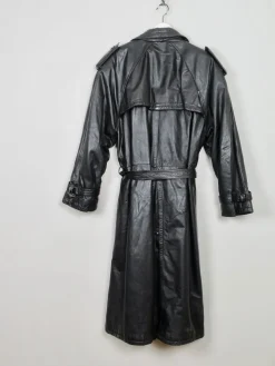 Men's Vintage Black Leather Trench Coat M/L