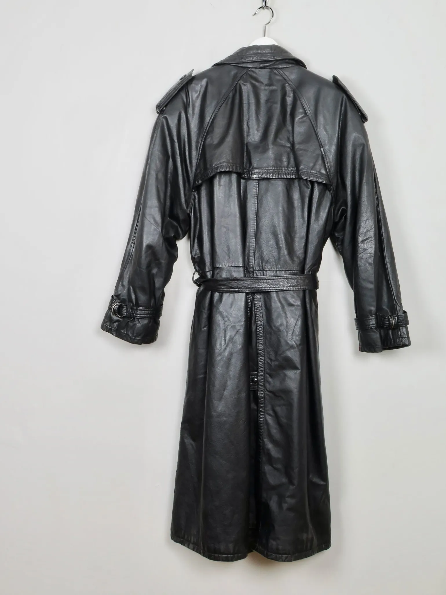 Men's Vintage Black Leather Trench Coat M/L