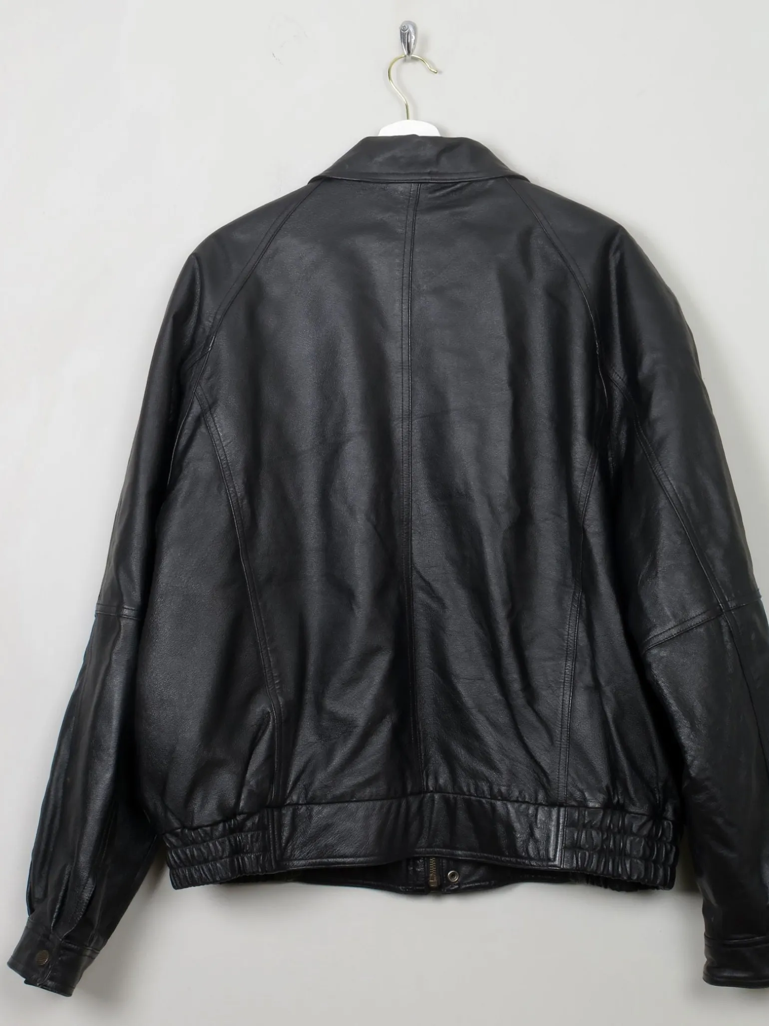 Men's Vintage Black Leather Bomber Jacket XL