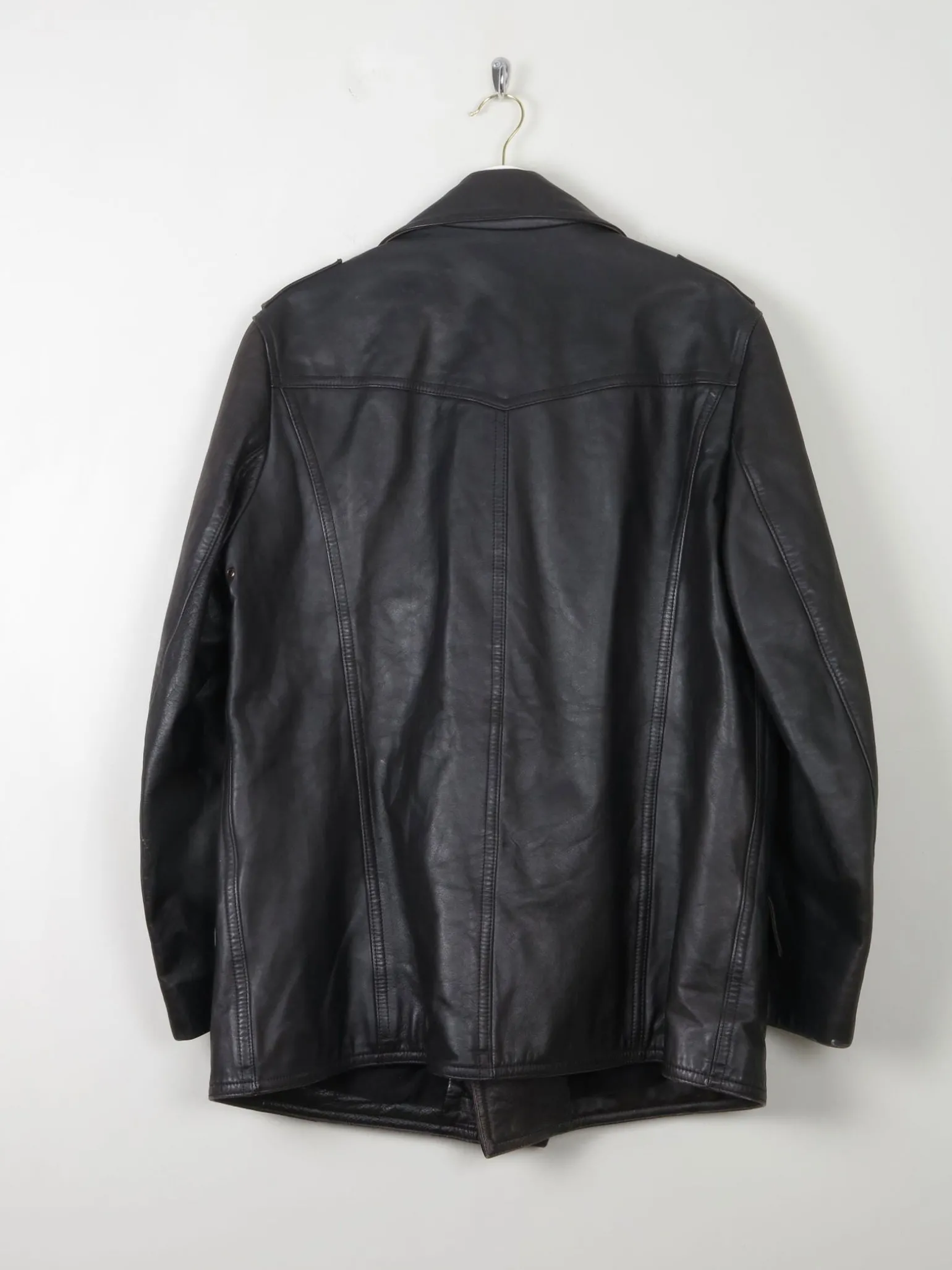 Men's Vintage Black Leather German Police Jacket M