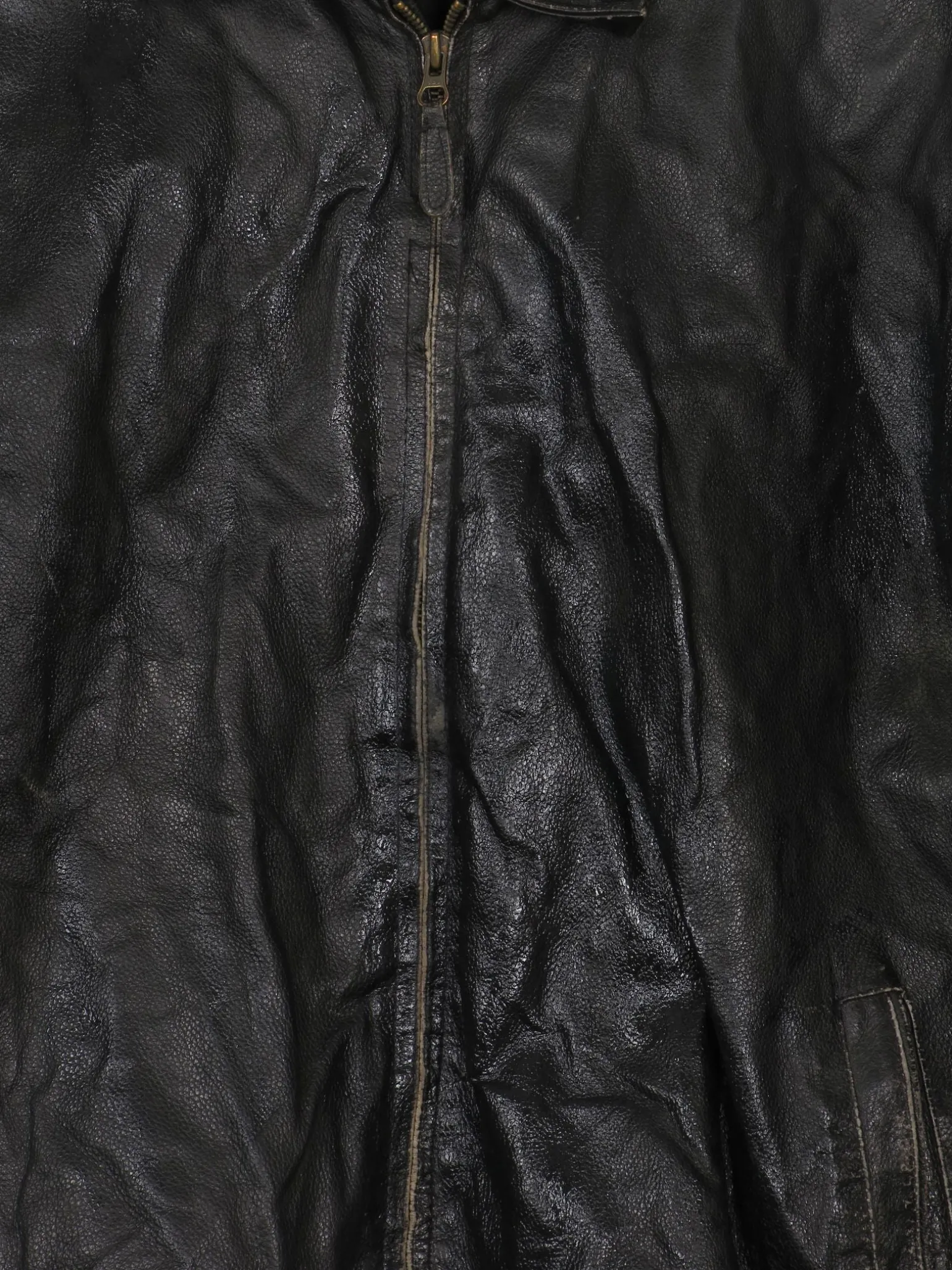 Men's Vintage Black Leather Bomber Jacket Distressed M/L
