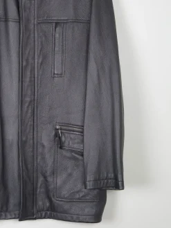 Men’s Vintage Black Leather Parka Style Long Jacket L