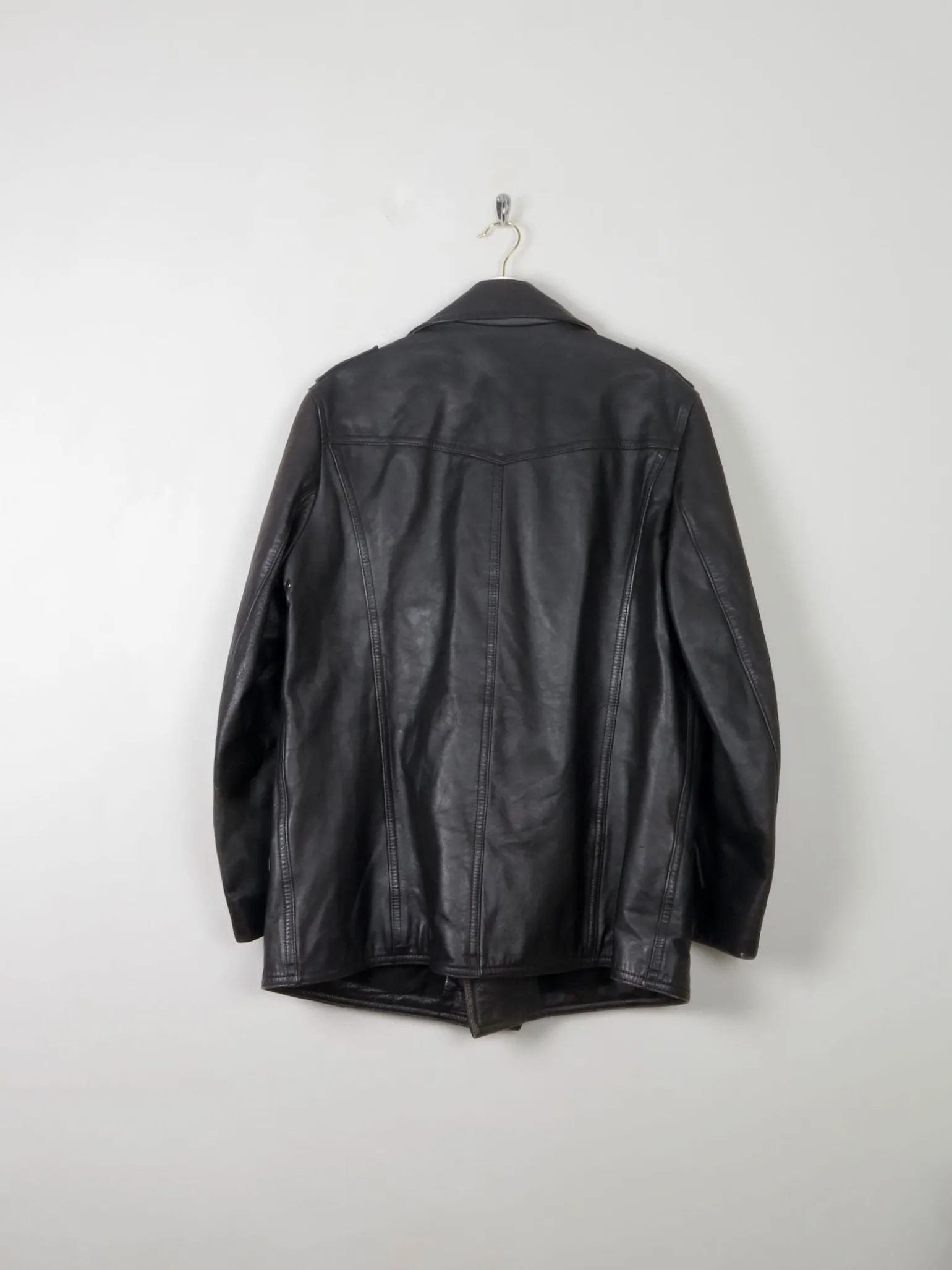 Men's Vintage Black Leather German Police Jacket M