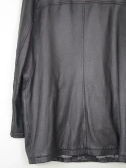 Men’s Vintage Black Leather Parka Style Long Jacket L