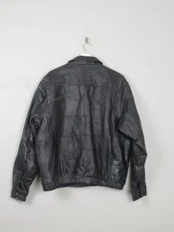 Men's Vintage Black Leather Bomber Jacket Distressed M/L