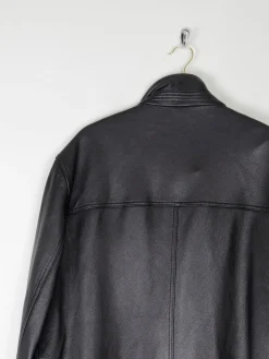 Men’s Vintage Black Leather Parka Style Long Jacket L