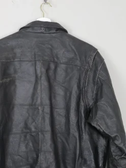 Men's Vintage Black Leather Bomber Jacket Distressed M/L