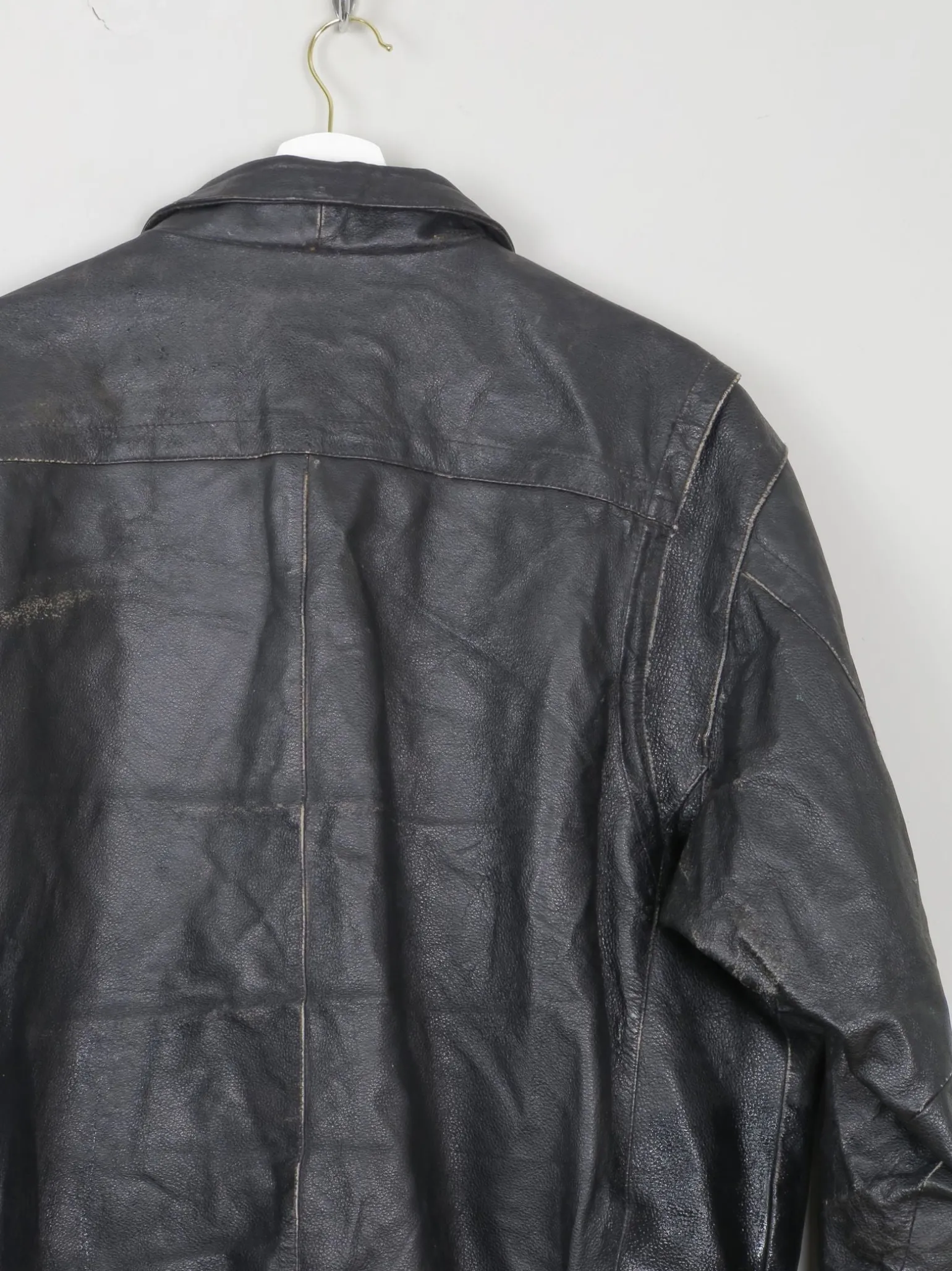Men's Vintage Black Leather Bomber Jacket Distressed M/L