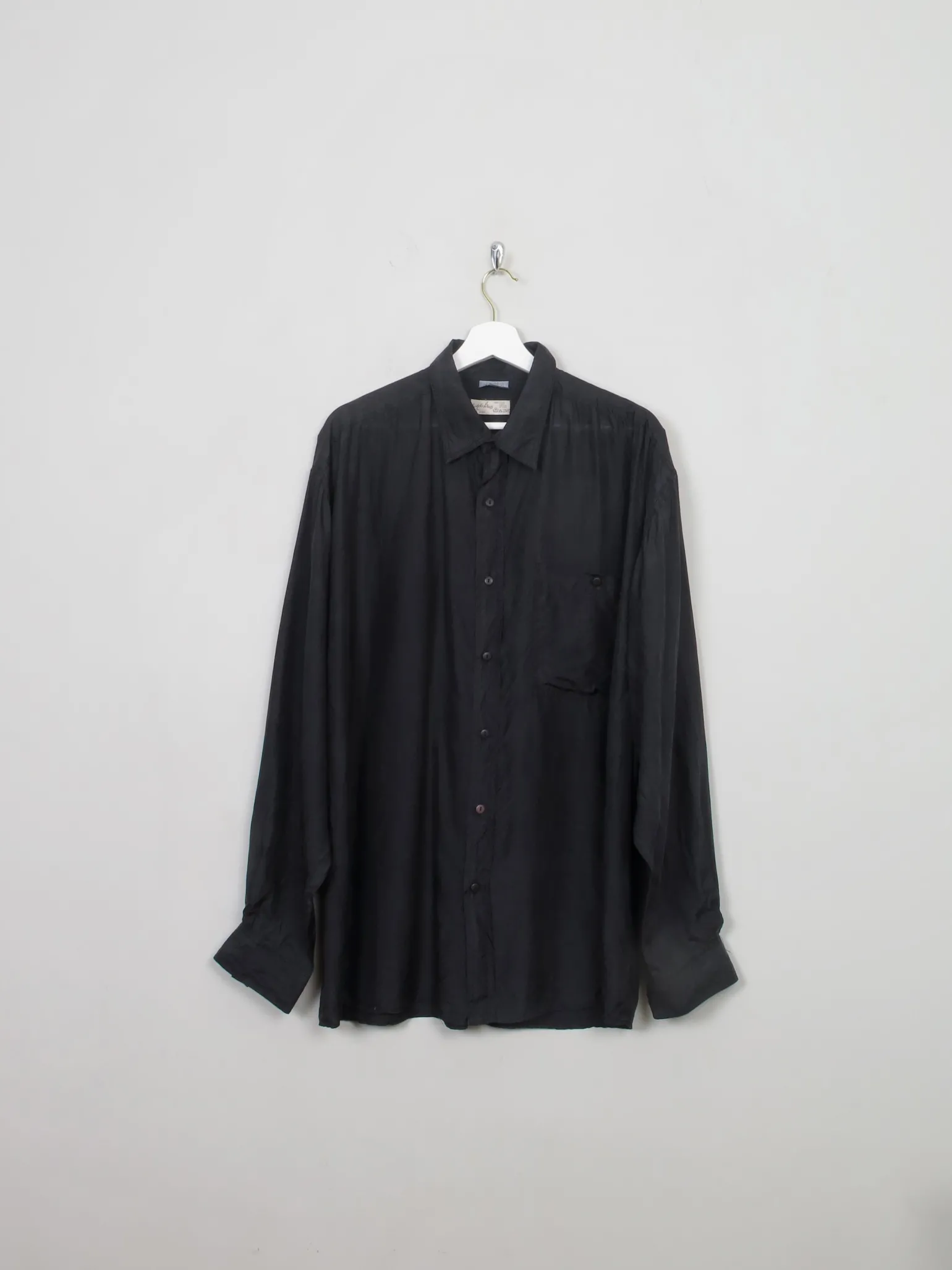Men's Vintage Black Silk Shirt XL