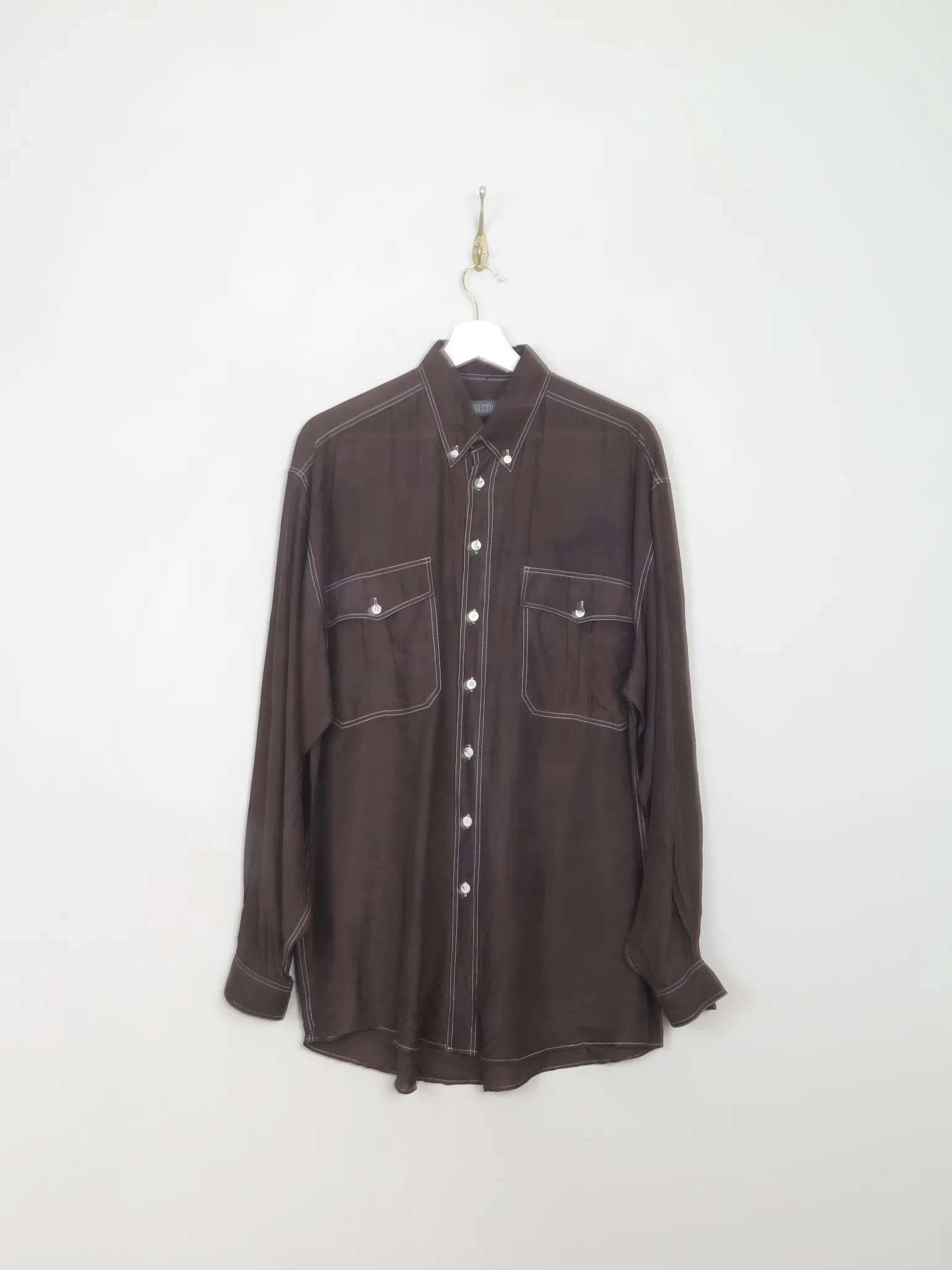 Men's Vintage Black Silk Shirt M