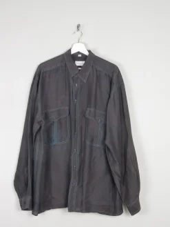 Men's Vintage Black Silk Shirt XL