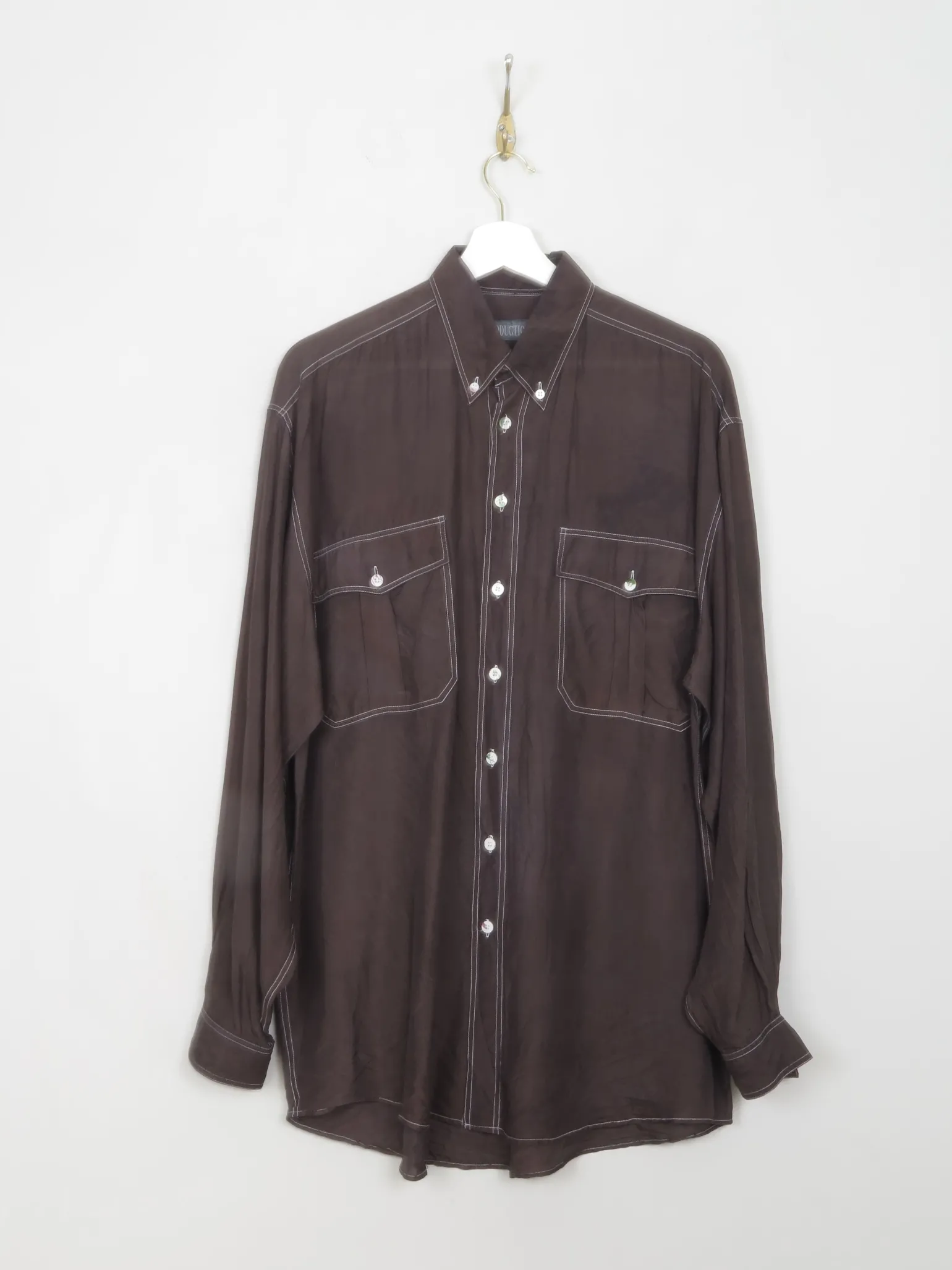 Men's Vintage Black Silk Shirt M