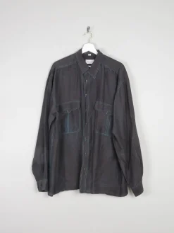 Men's Vintage Black Silk Shirt XL