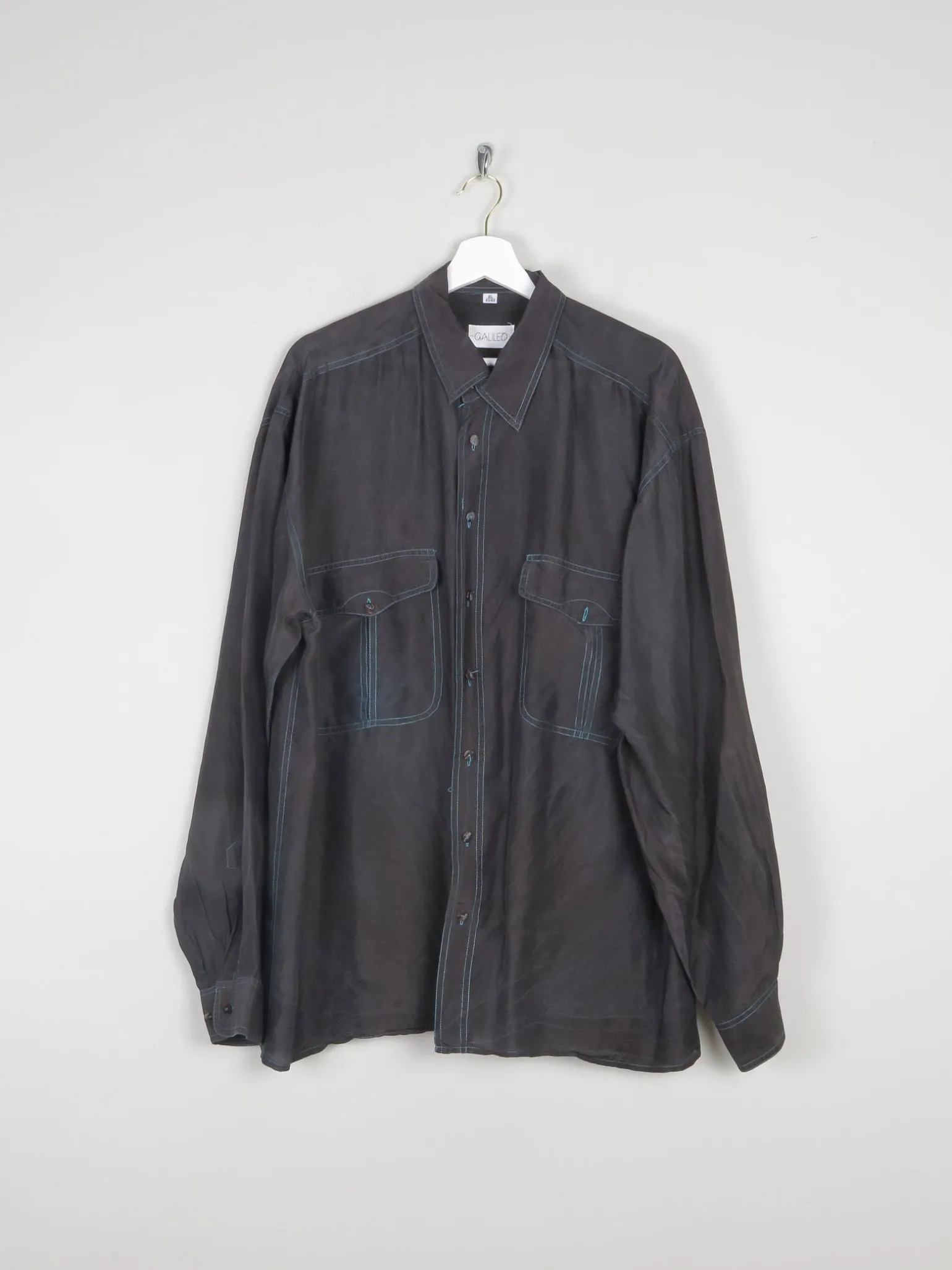 Men's Vintage Black Silk Shirt XL