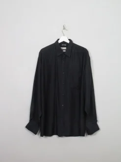 Men's Vintage Black Silk Shirt XL