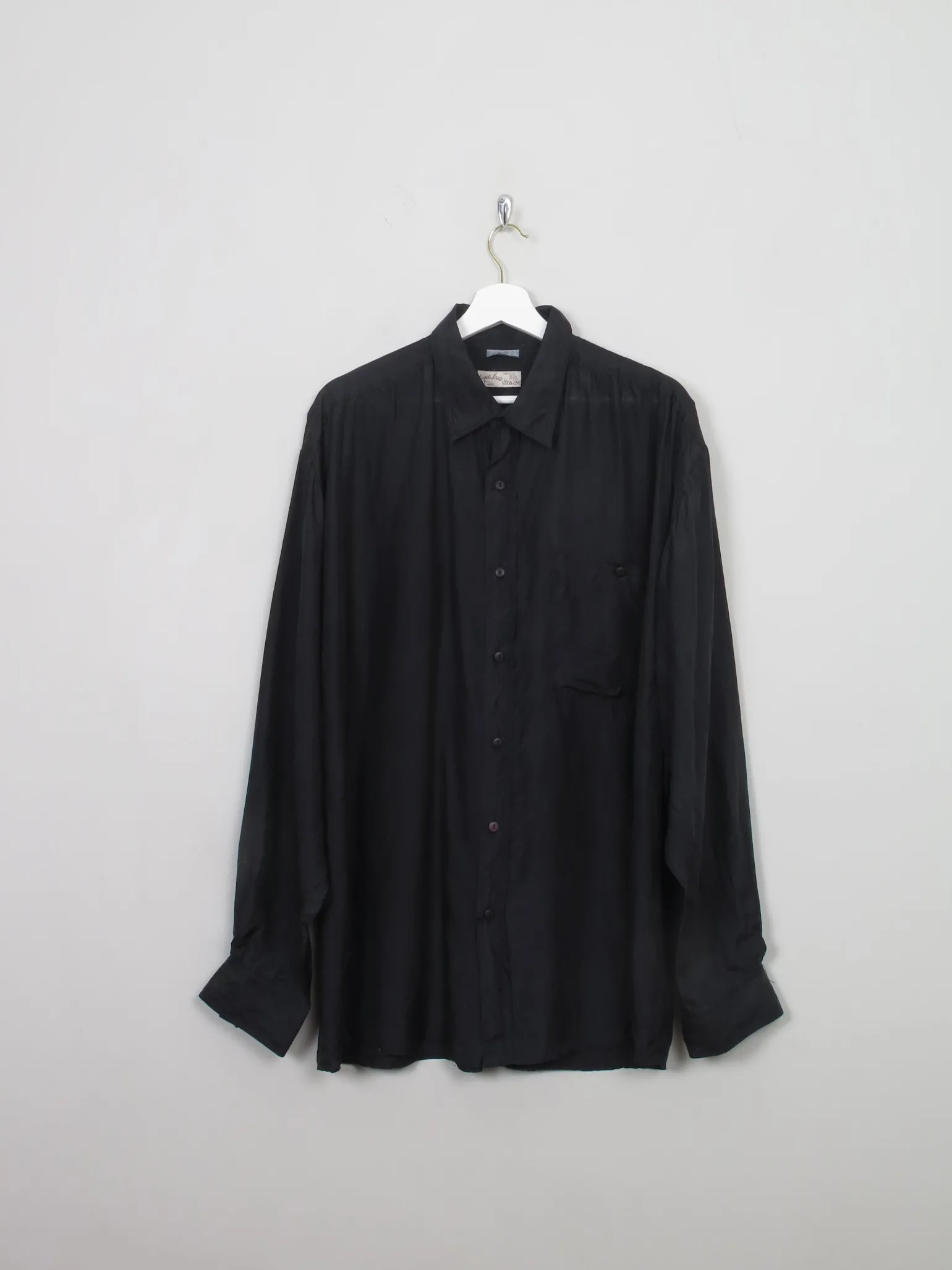 Men's Vintage Black Silk Shirt XL
