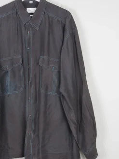Men's Vintage Black Silk Shirt XL