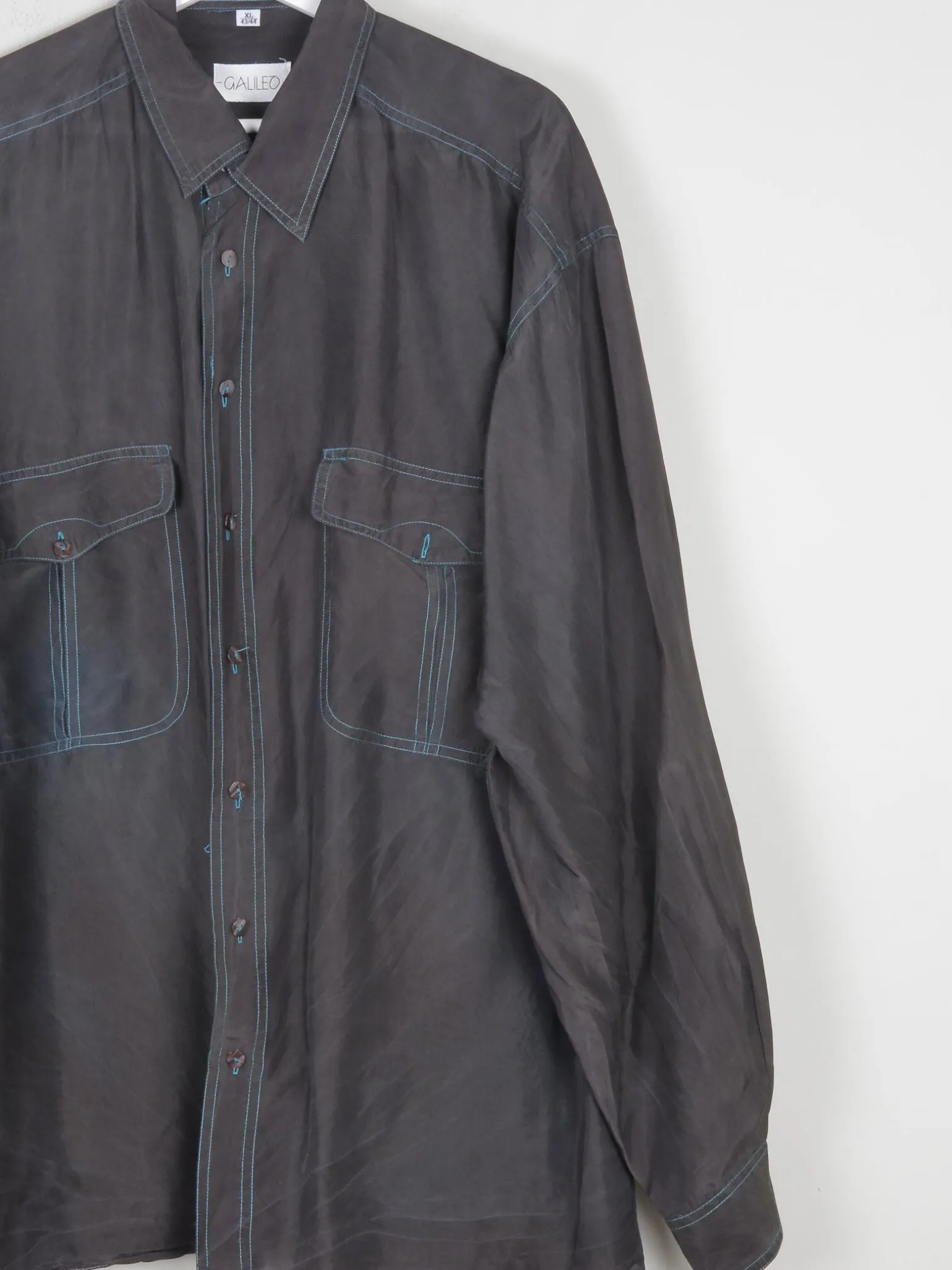 Men's Vintage Black Silk Shirt XL