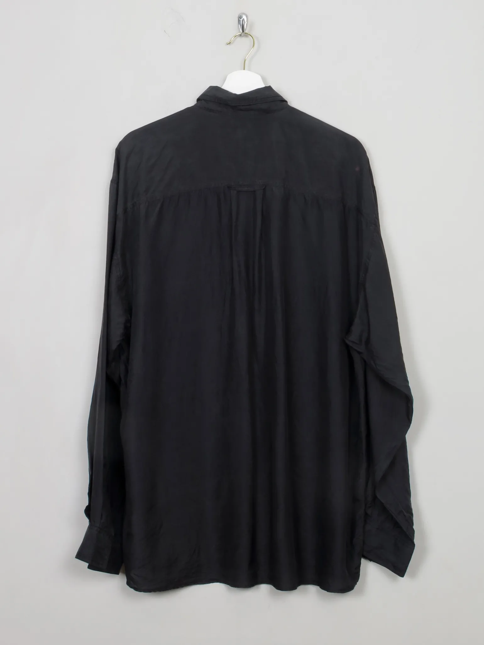 Men's Vintage Black Silk Shirt XL