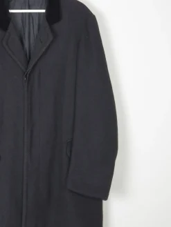 Men's Vintage Black Wool Coat With Velvet Collar 1940s 44"/Large