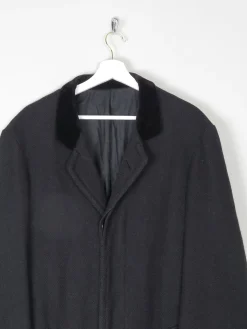 Men's Vintage Black Wool Coat With Velvet Collar 1940s 44