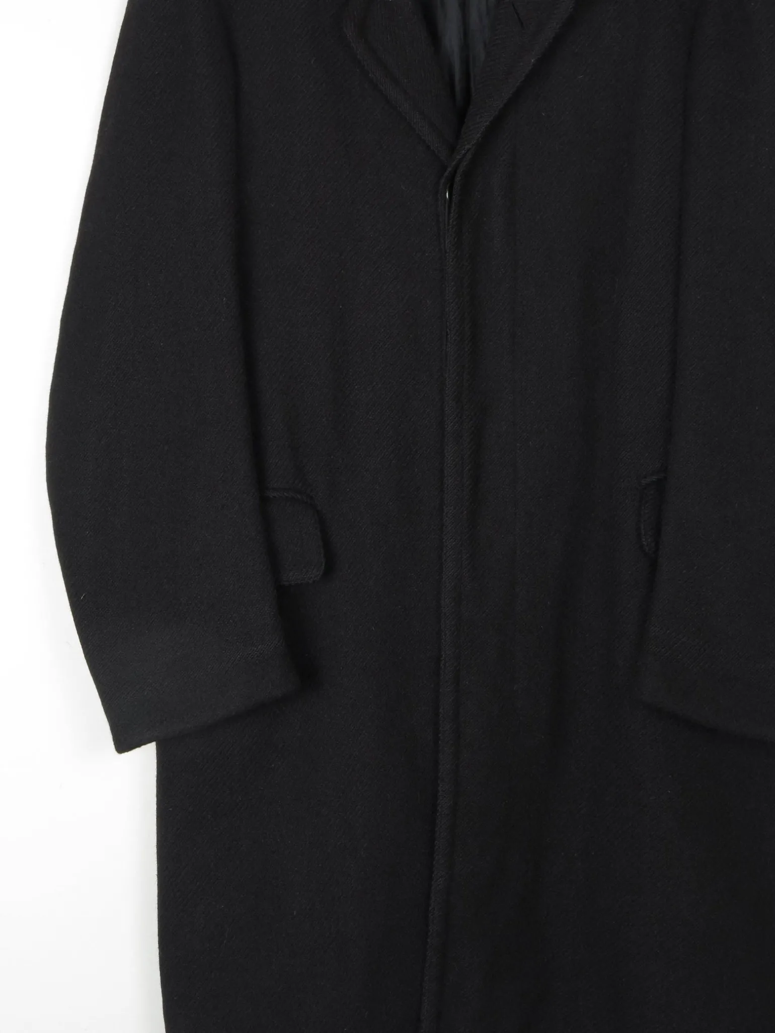 Men's Vintage Black Wool Coat With Velvet Collar 1940s 44"/Large