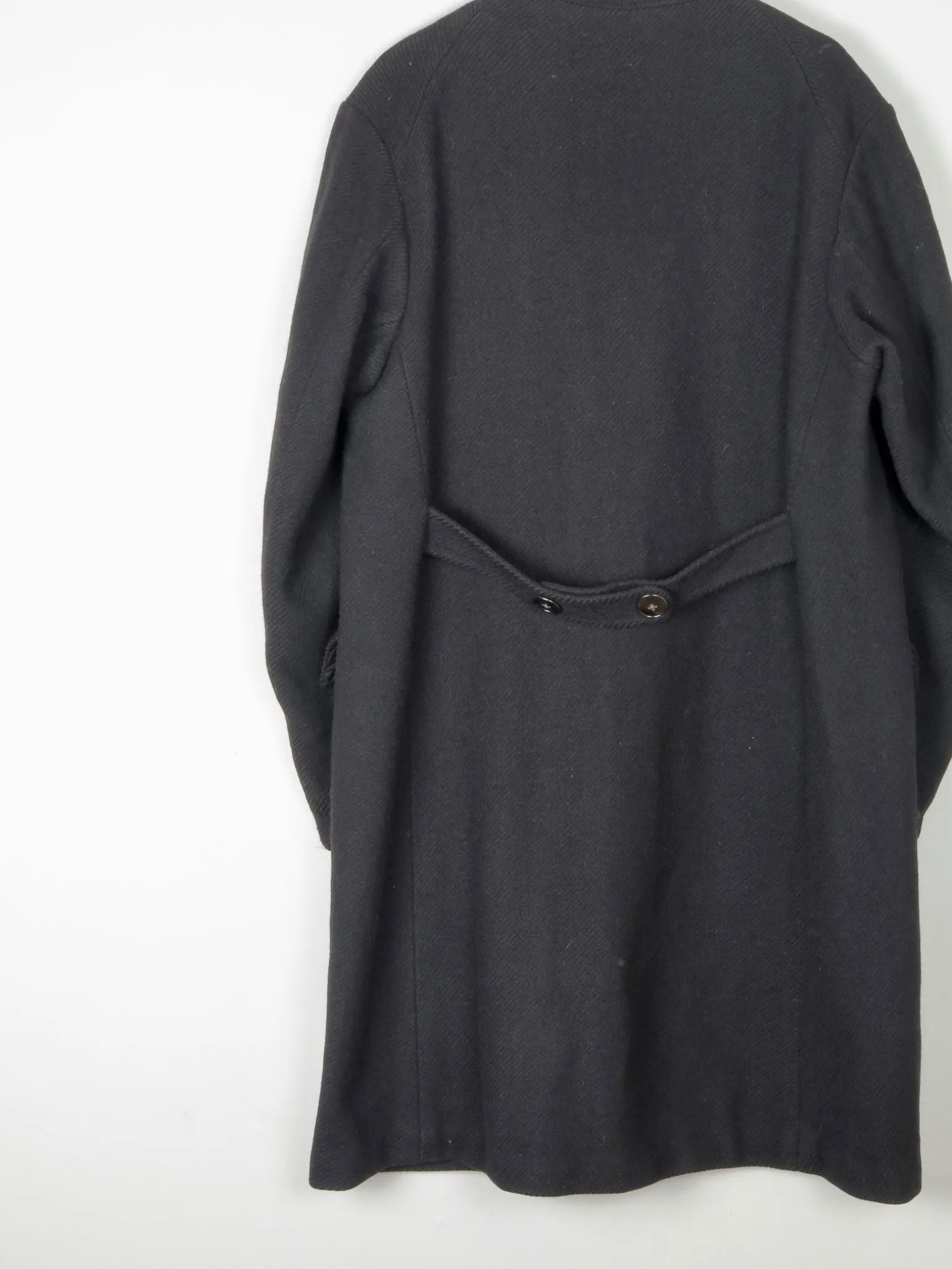 Men's Vintage Black Wool Coat With Velvet Collar 1940s 44"/Large
