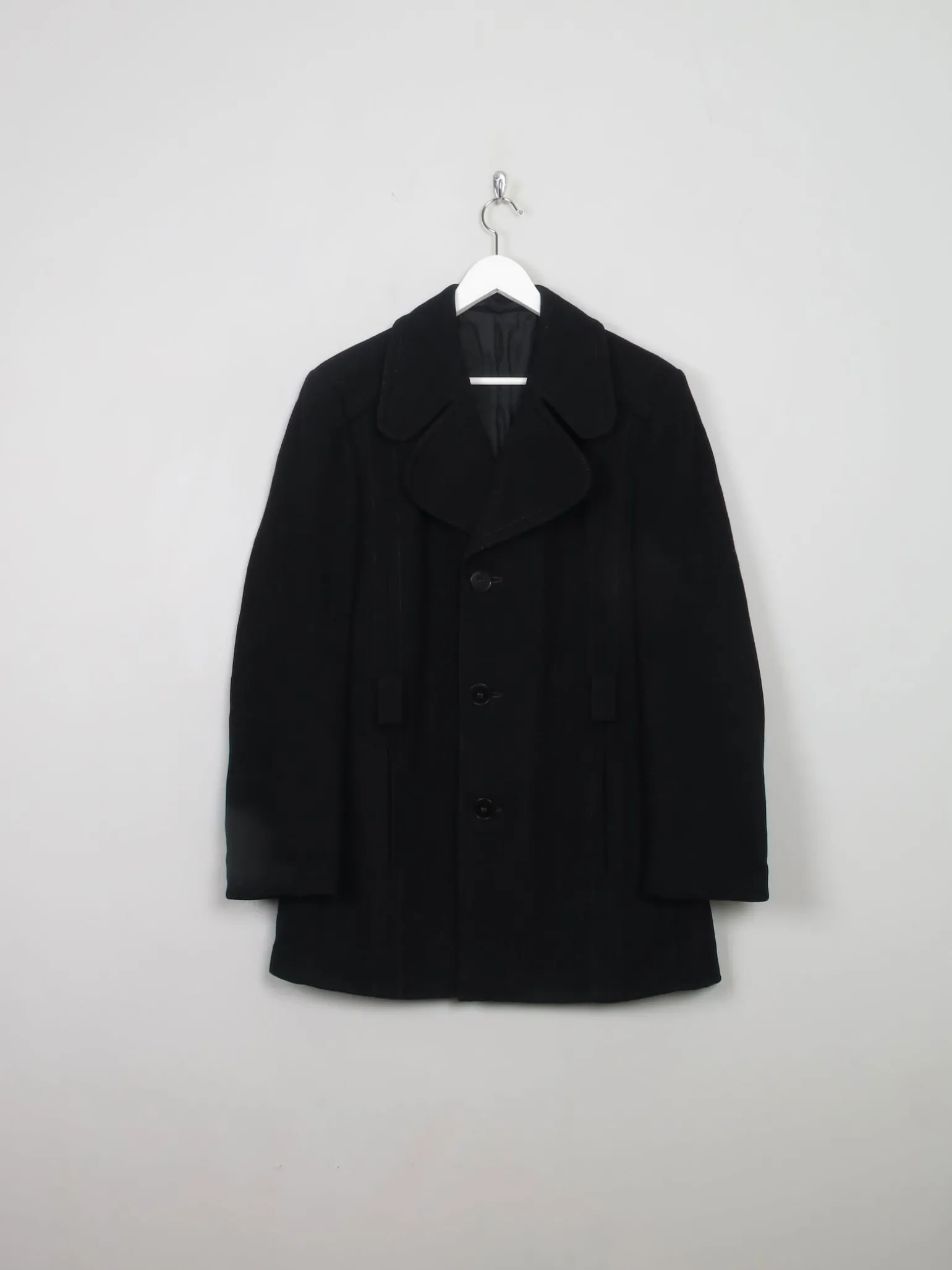 Men's Vintage Black Wool Short Coat 42”