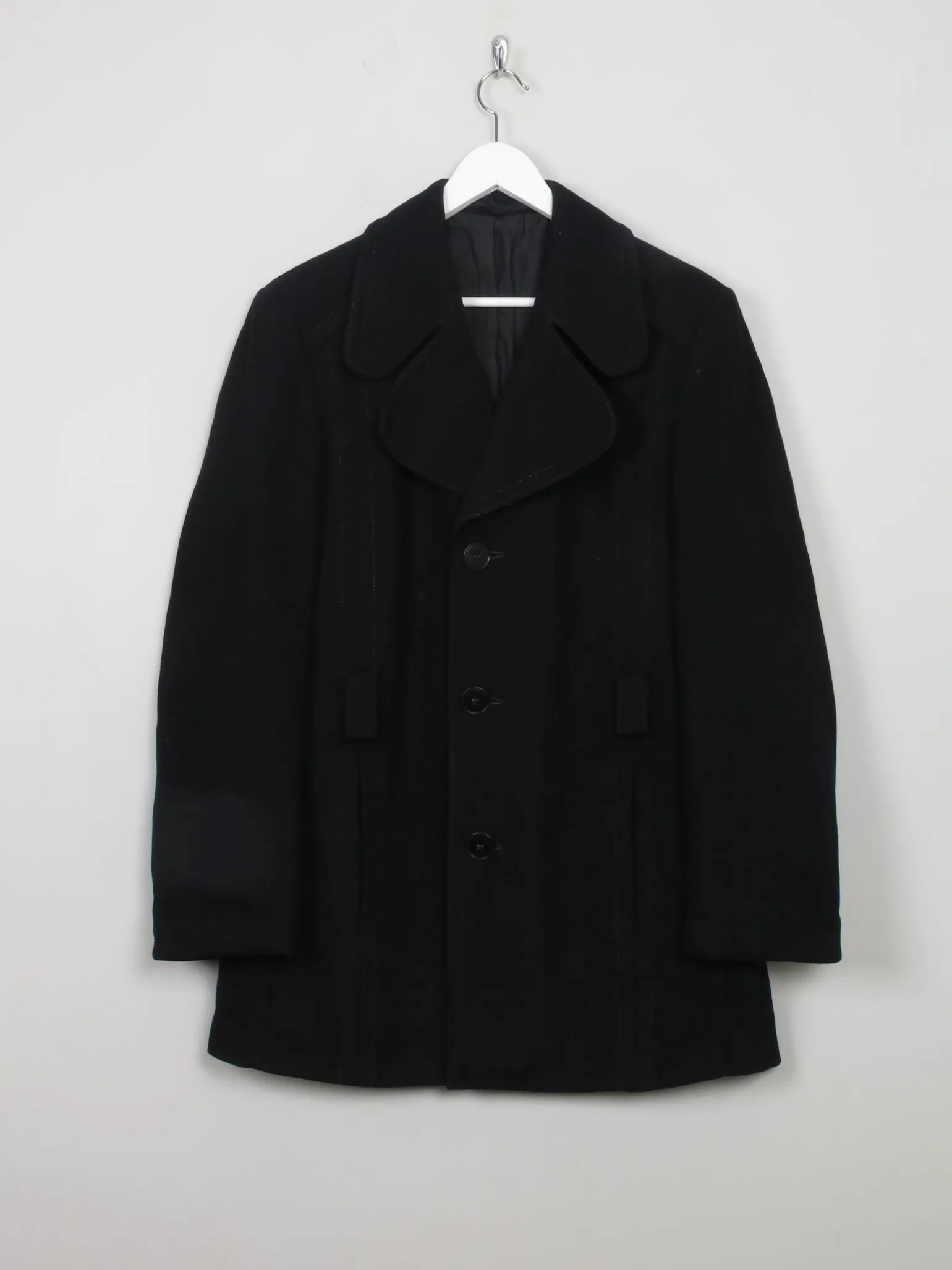 Men's Vintage Black Wool Short Coat 42”