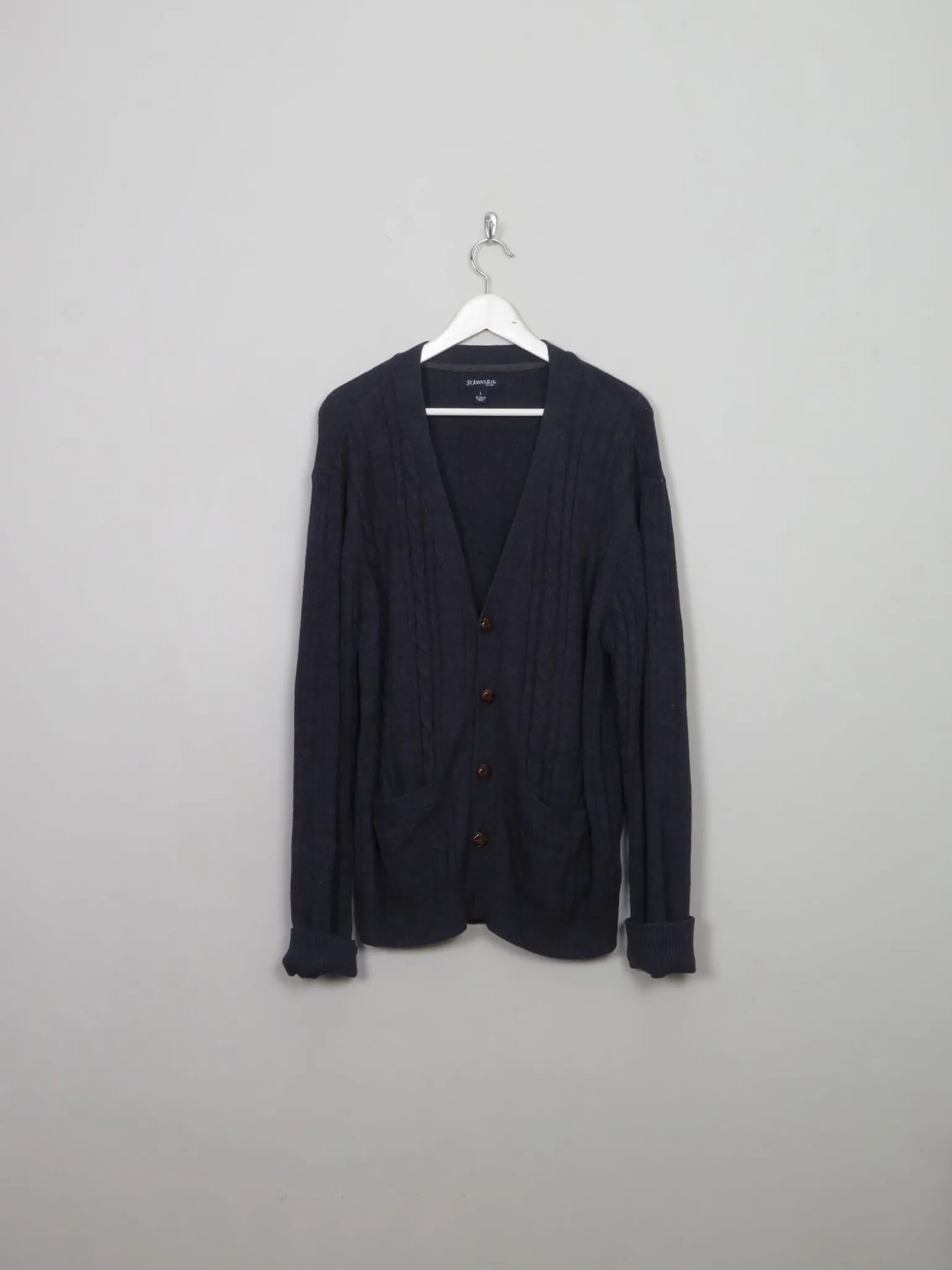 Men's Vintage Blue Cable-knit Cardigan L