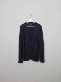 Men's Vintage Blue Cable-knit Cardigan L