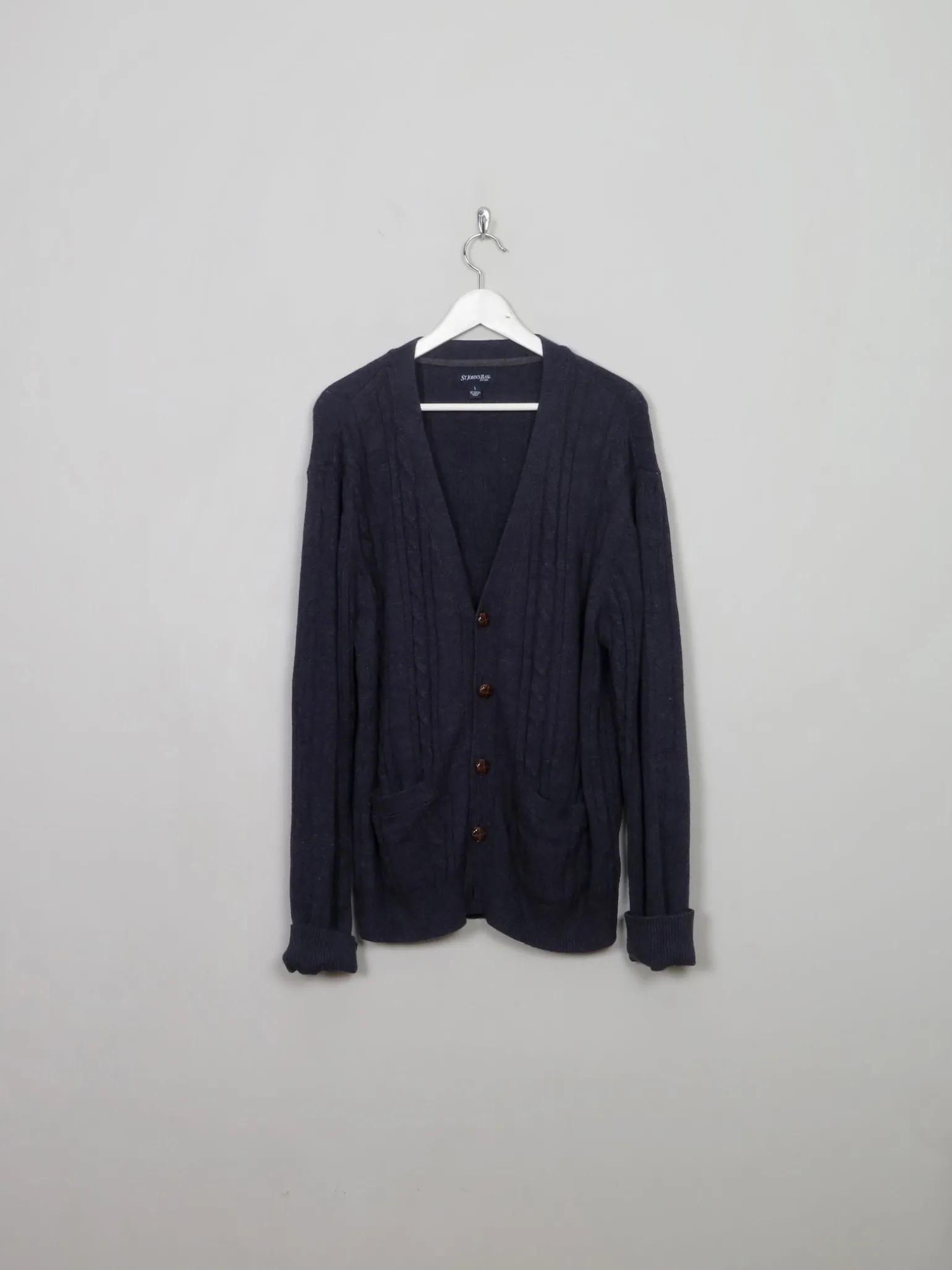 Men's Vintage Blue Cable-knit Cardigan L