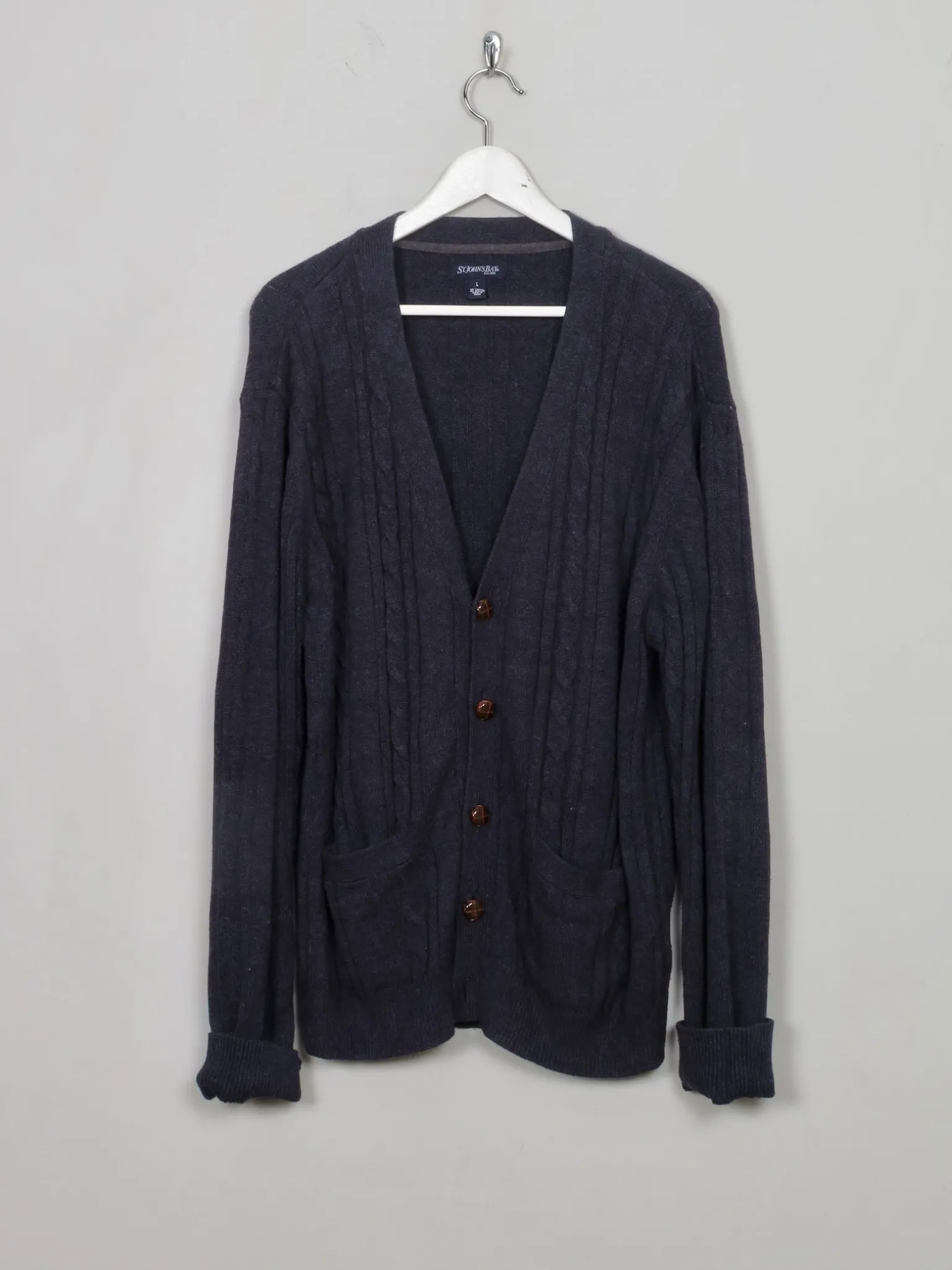 Men's Vintage Blue Cable-knit Cardigan L