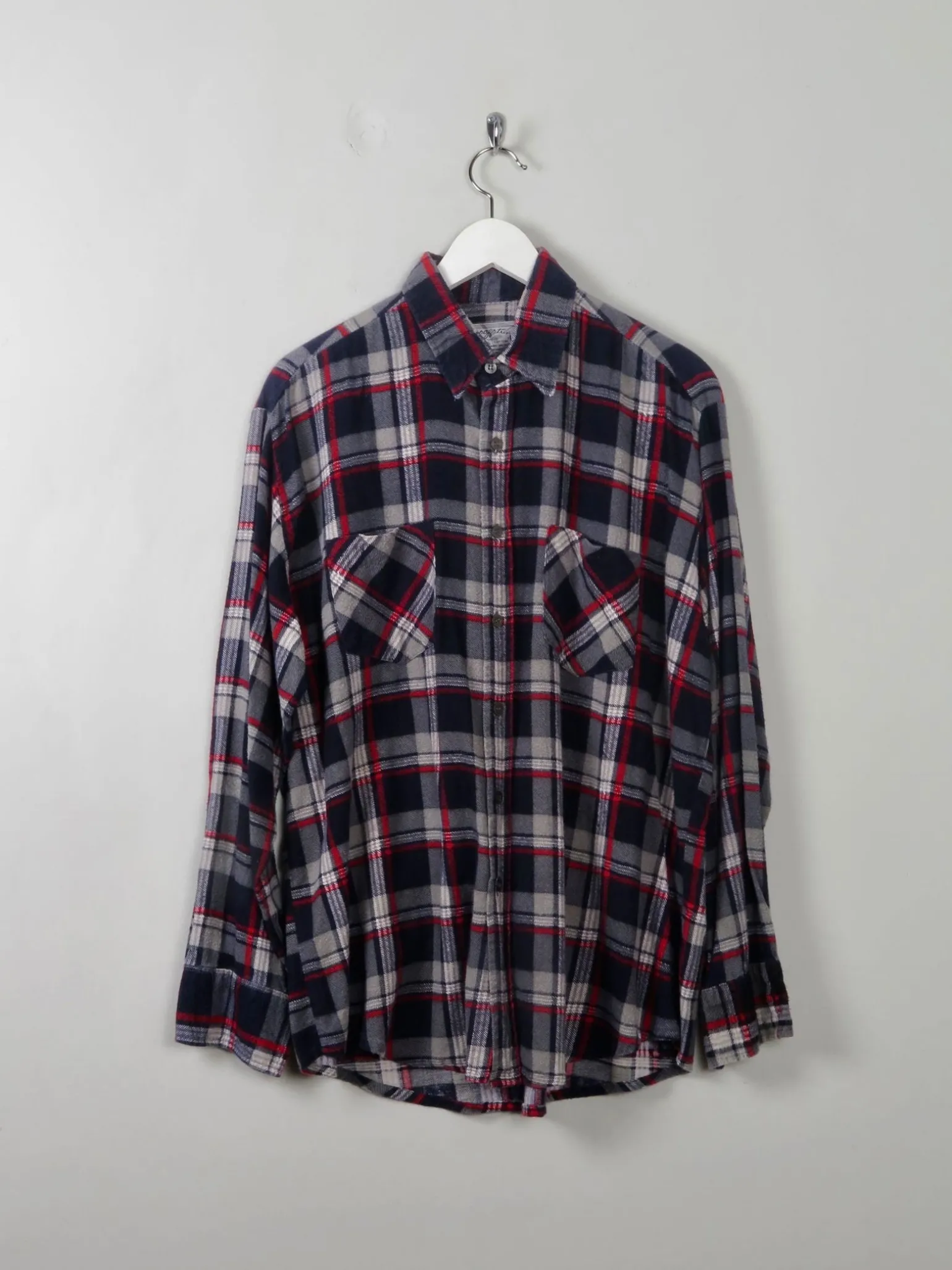 Men's Vintage Blue Check Flannel Shirt S/M