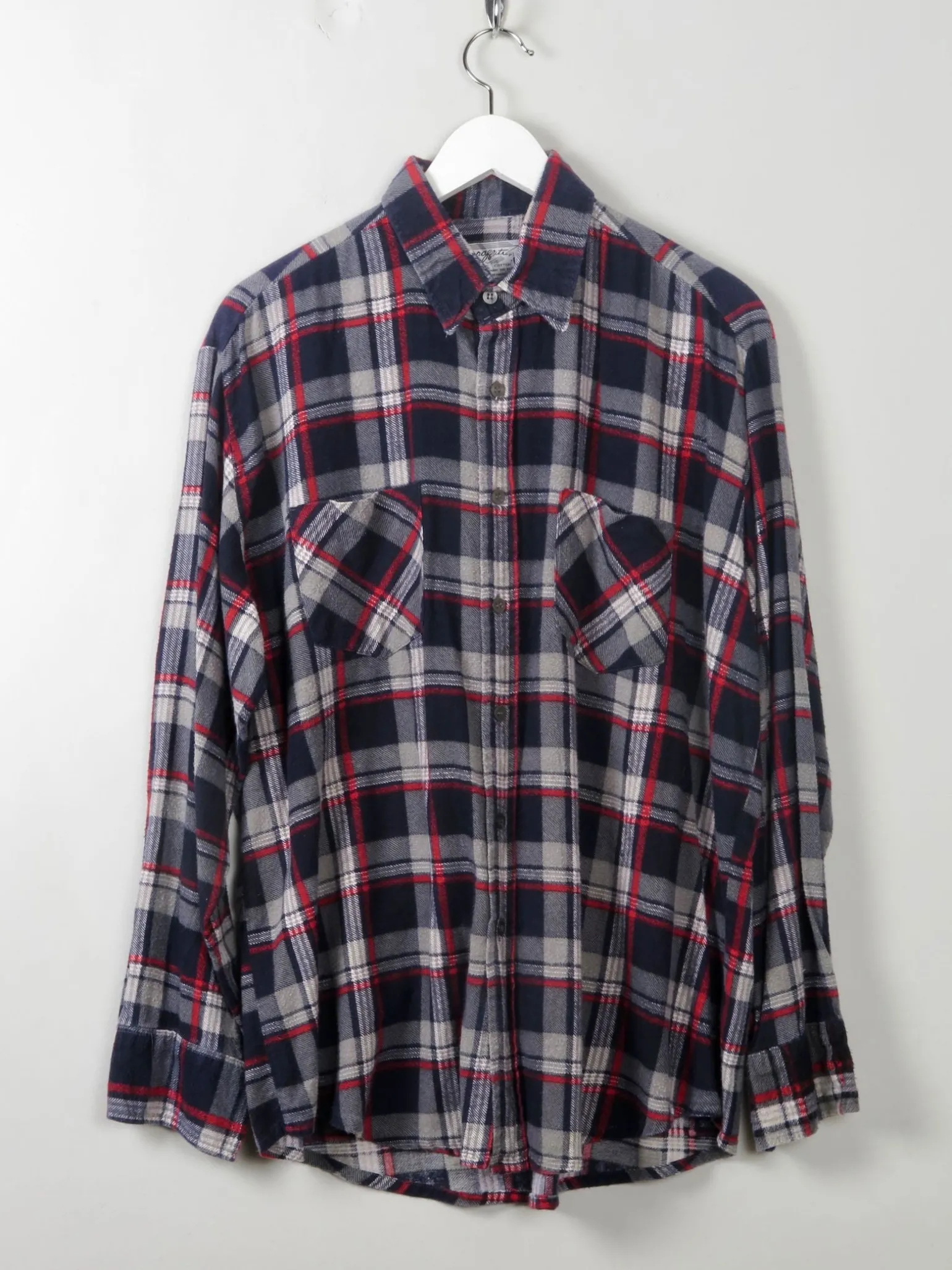 Men's Vintage Blue Check Flannel Shirt S/M