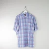 Men's Vintage Blue Check Stretchy Shirt XL