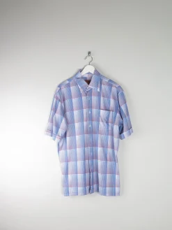 Men's Vintage Blue Check Stretchy Shirt XL